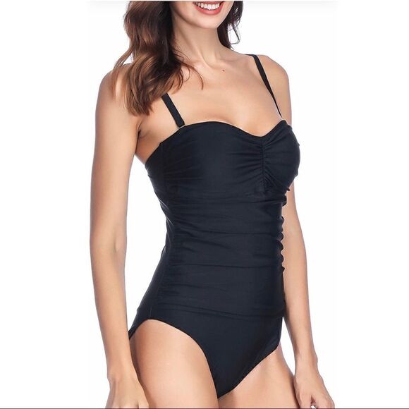 New! Spicy Sandia Black Ruched One Piece Sz S - Picture 5 of 8